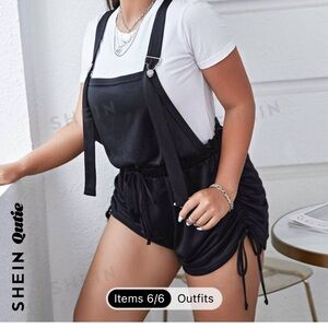 Black drawstring overall romper